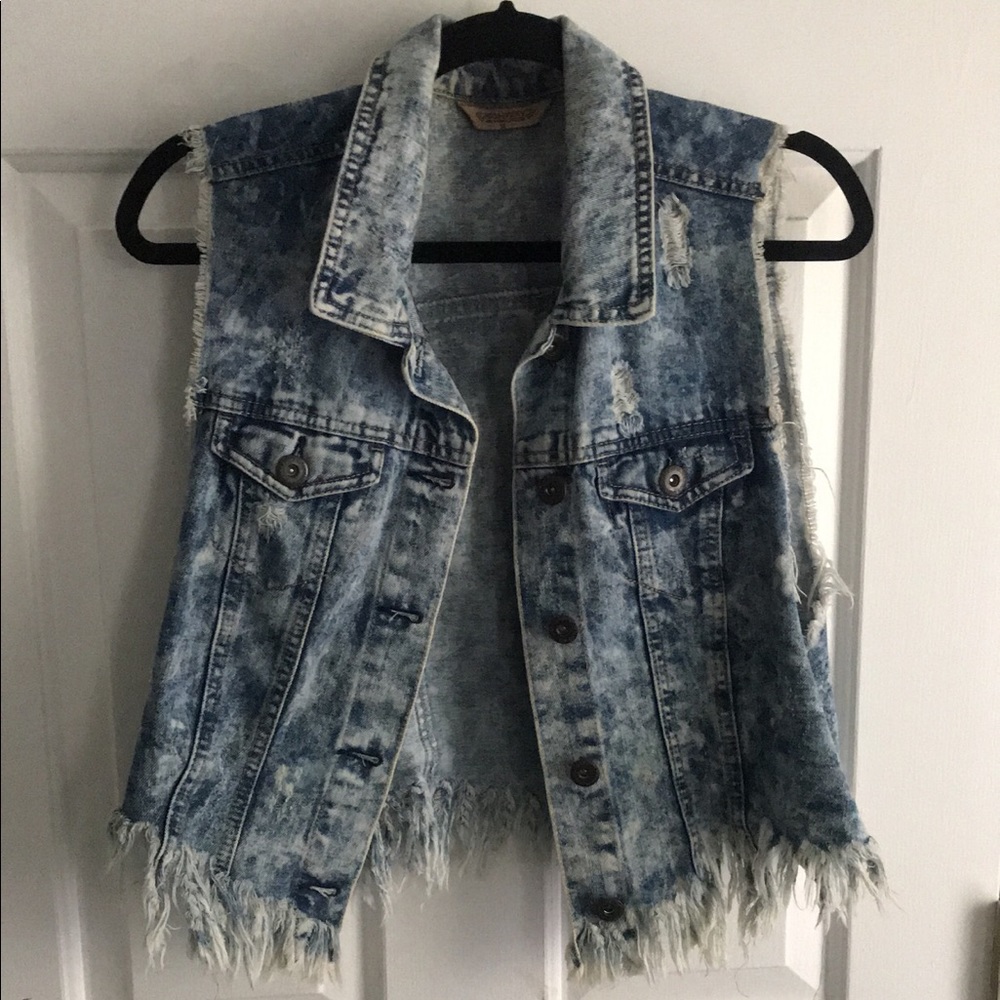 Distressed jean vest